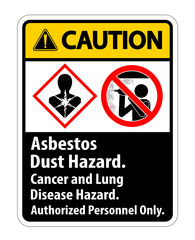 Caution Safety Label,Asbestos Dust Hazard, Cancer And Lung Disease Hazard Authorized Personnel Only