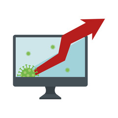 stock market variation by covid 19 with computer and icons vector illustration design