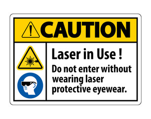 Caution Warning PPE Safety Label,Laser In Use Do Not Enter Without Wearing Laser Protective Eyewear