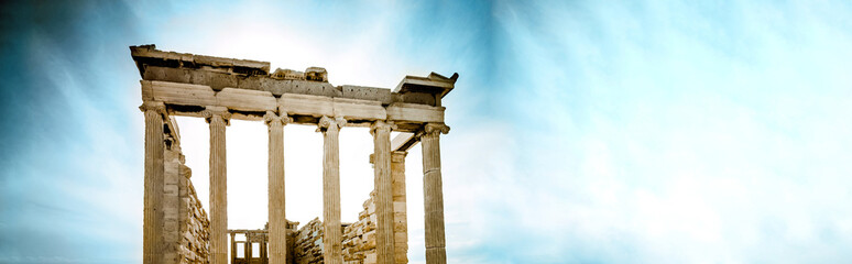Fototapeta premium Caryatids, Erechtheion temple Acropolis, Athens, Greece, panoramic mockup with place for text