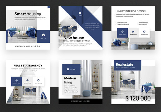 Social Media Post Layout Set with Dark Blue Accent