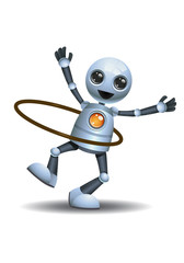 3d illustration of  little robot the kids playing hoola hoop