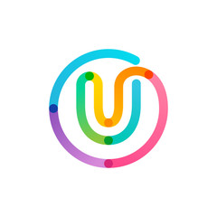 U letter logo in a rainbow gradient circle. Impossible one line style.