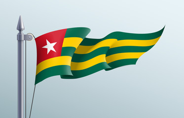 Togo flag state symbol isolated on background national banner. Greeting card National Independence Day of the Togolese republic. Illustration banner with realistic state flag.