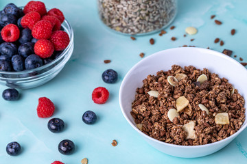 Muesli with berries on the table