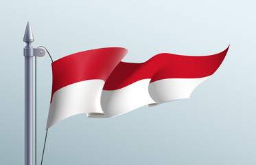 Monaco flag state symbol isolated on background national banner. Greeting card National Independence Day of the Principality of Monaco. Illustration banner with realistic state flag.