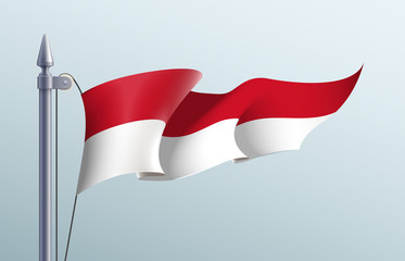 Indonesia flag state symbol isolated on background national banner. Greeting card National Independence Day of the Republic of Indonesia. Illustration banner with realistic state flag.