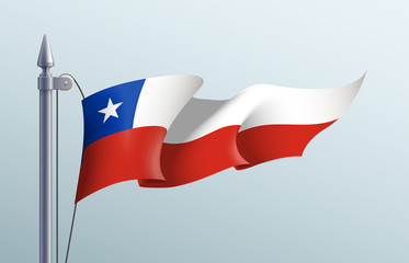 Chile flag state symbol isolated on background national banner. Greeting card National Independence Day of the Republic of Chile. Illustration banner with realistic state flag.