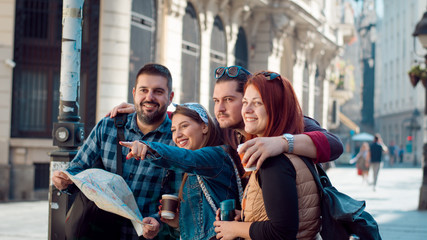 Happy group of friends traveler