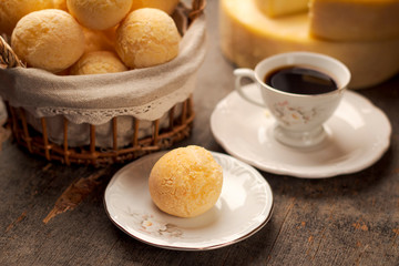 Pão de queijo, breakfast, wooden background
