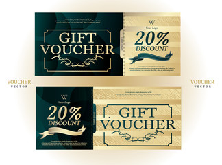 Set of Luxury Gift Voucher Template.Elegant Style.Gold and Dark Green Background. Vector/illustration