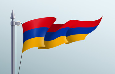 Armenia flag state symbol isolated on background national banner. Greeting card National Independence Day of the Republic of Armenia. Illustration banner with realistic state flag.