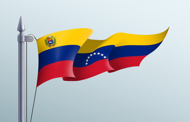 Venezuela flag state symbol isolated on background national banner. Greeting card National Independence Day of the Bolivarian Republic of Venezuela. Illustration banner with realistic state flag.