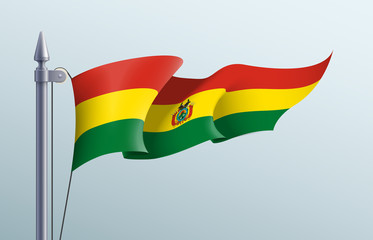 Bolivia flag state symbol isolated on background national banner. Greeting card National Independence Day of the Plurinational State of Bolivia. Illustration banner with realistic state flag.