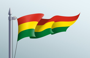 Bolivia flag state symbol isolated on background national banner. Greeting card National Independence Day of the Plurinational State of Bolivia. Illustration banner with realistic state flag.