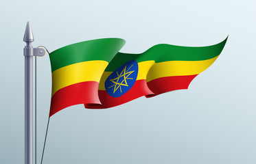 Ethiopia flag state symbol isolated on background national banner. Greeting card National Independence Day of the Federal Democratic Republic of Ethiopia. Illustration banner with realistic state flag