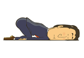 疲れて床に寝ているビジネスマン