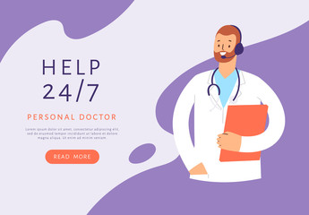 Online dialog with doctor vector illustration concept, patient consultation via smartphone,  medical support application. Can use for landing page, template, ui, web, mobile app, poster, banner, flyer