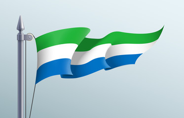 Sierra Leone flag state symbol isolated on background national banner. Greeting card National Independence Day of the Republic of Sierra Leone. Illustration banner with realistic state flag.
