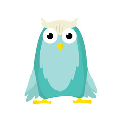 Cute funny owl. Forest bird. Decorative and style toy, doll. Happy and joyful bird in flat style. Isolated children cartoon illustration, for print or sticker