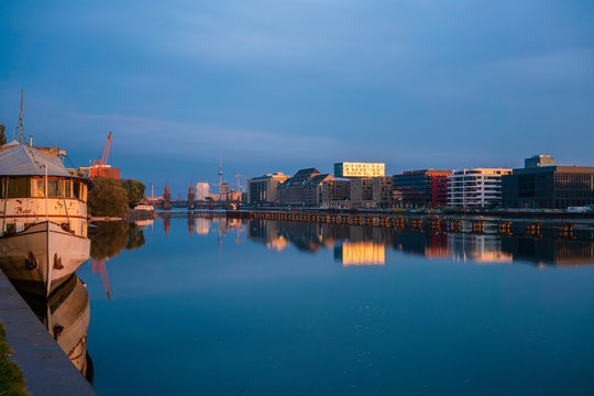 Spree river near Osthafen early morning with reflection