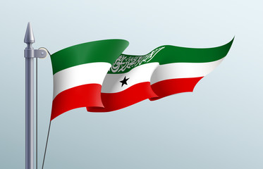 Somaliland flag state symbol isolated on background national banner. Greeting card National Independence Day of the Republic of Somaliland. Illustration banner with realistic state flag.