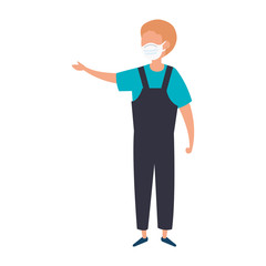 boy using face mask waving isolated icon vector illustration design