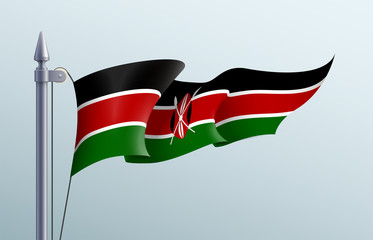 Kenya flag state symbol isolated on background national banner. Greeting card National Independence Day of the Republic of Kenya. Illustration banner with realistic state flag.