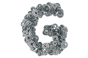 Letter G from steel bearings, 3D rendering