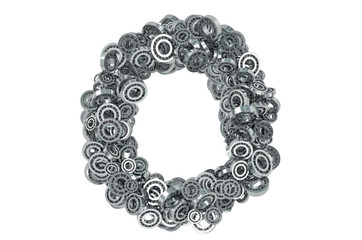 Letter O from steel bearings, 3D rendering