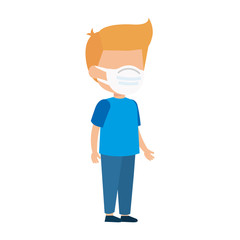 cute boy using face mask isolated icon vector illustration design