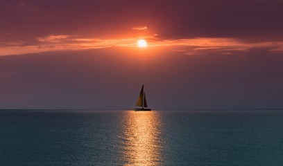 sailboat at sunset