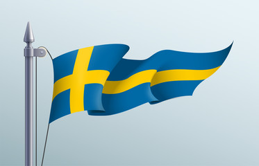 Sweden flag state symbol isolated on background national banner. Greeting card National Independence Day of the Kingdom of Sweden. Illustration banner with realistic state flag.