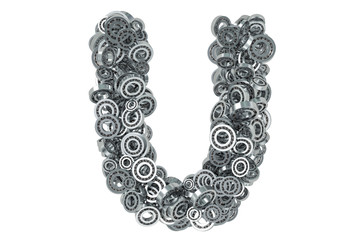 Letter U from steel bearings, 3D rendering