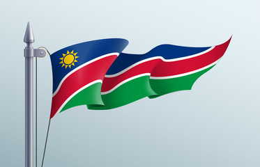 Namibia flag state symbol isolated on background national banner. Greeting card National Independence Day of the Republic of Namibia. Illustration banner with realistic state flag.