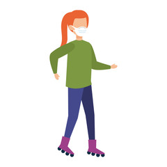 girl using face mask in roller skates isolated icon vector illustration design