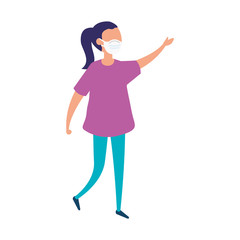 girl using face mask waving isolated icon vector illustration design