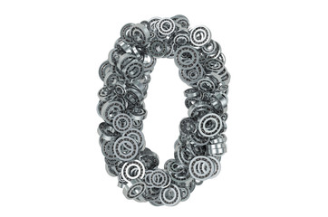 Number 0 from steel bearings, 3D rendering
