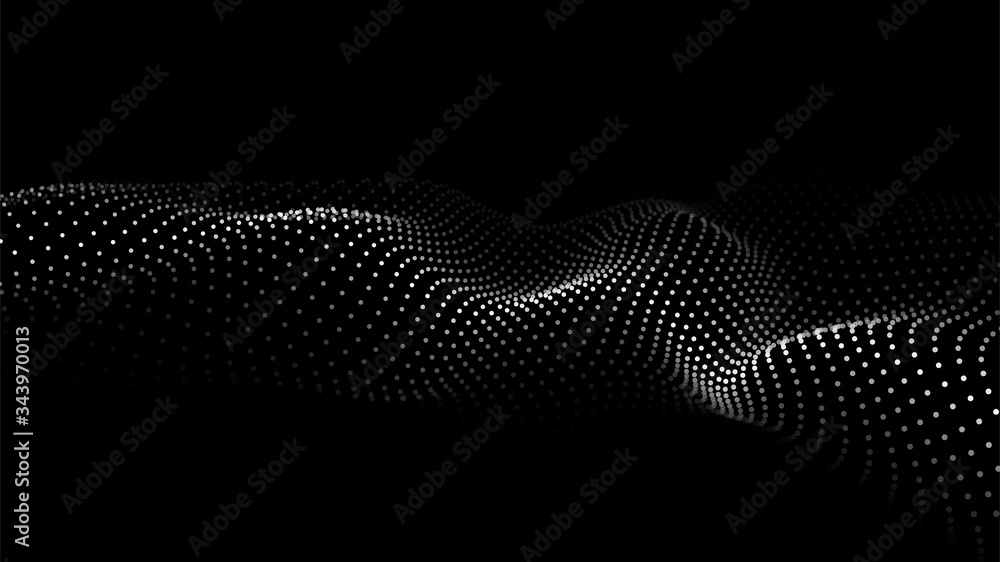 Poster wave 3d. abstract wave dots in dark background. big data. technology vector background