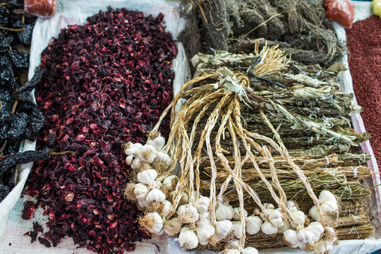 Dried organic spices at local market.