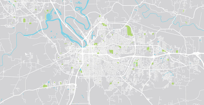 Urban Vector City Map Of Montgomery, USA. Alabama State Capital