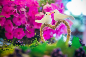 Wedding decorations doves and heart

