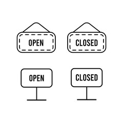 Simple outline black signs Open and Closed. Vector illustration.