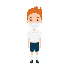cute boy student using face mask isolated icon vector illustration design
