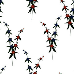 Floral blossom seamless pattern. Trendy colorful vector texture. Blooming botanical elements scattered random. Good for fashion. Ditsy print. Hand drawn small flowers on white background. Retro style