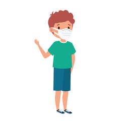 boy using face mask waving isolated icon vector illustration design