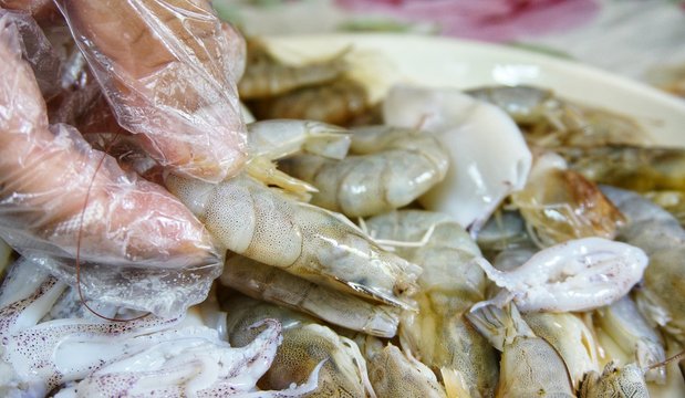 Image of hand holding seafood