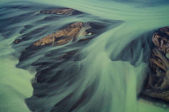 Aerial view of braided river