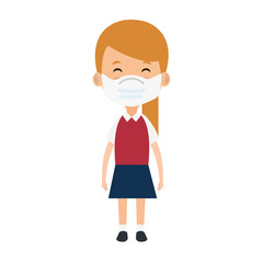 cute girl student using face mask isolated icon vector illustration design