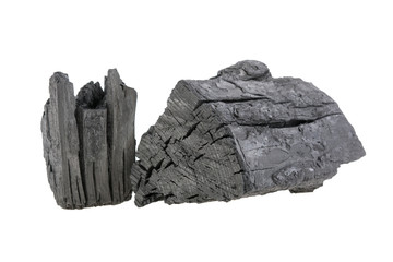 Natural wood charcoal isolated on a white background. Hard wood charcoal.